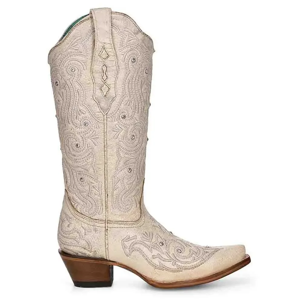 NEW‎ Corral White Crystal Embroidered Western Boots Snip Toe Cowgirl Glam 11 M